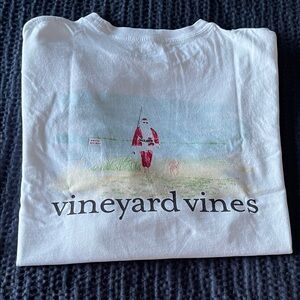 Vineyard Vines White Tee with Santa Fishing Graphic